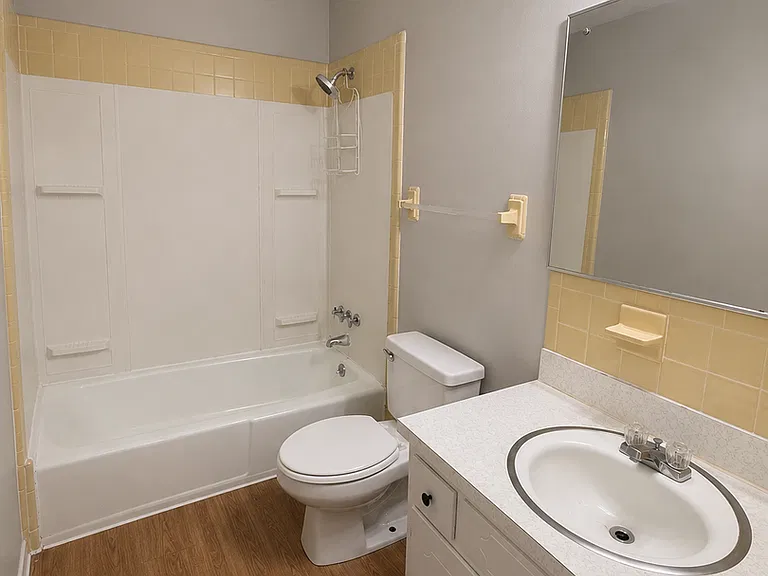 Full bathroom with tub, shower, and vanity